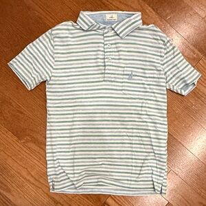 johnnie-O Kids Light Green & White Striped Polo Shirt